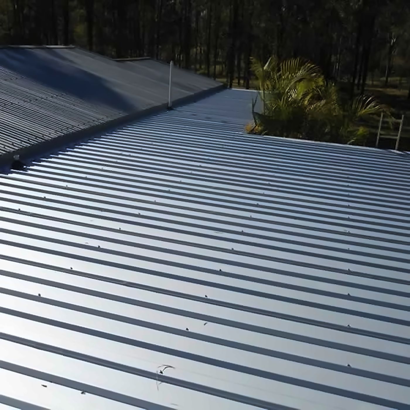 Freshly installed metal roof sheeting
